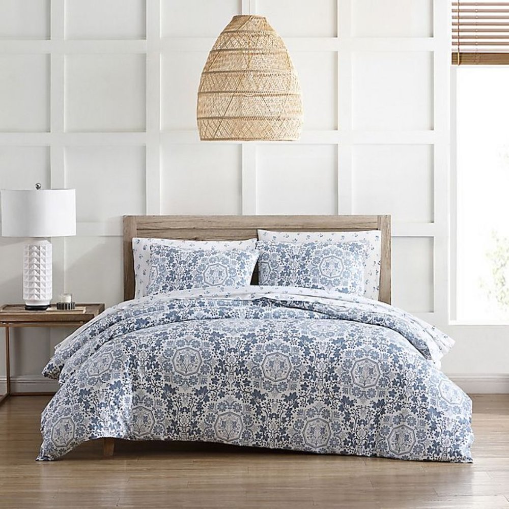 NWT Cotton Machine Washable Duvet Cover Set Full/ Queen Pastel Blue
